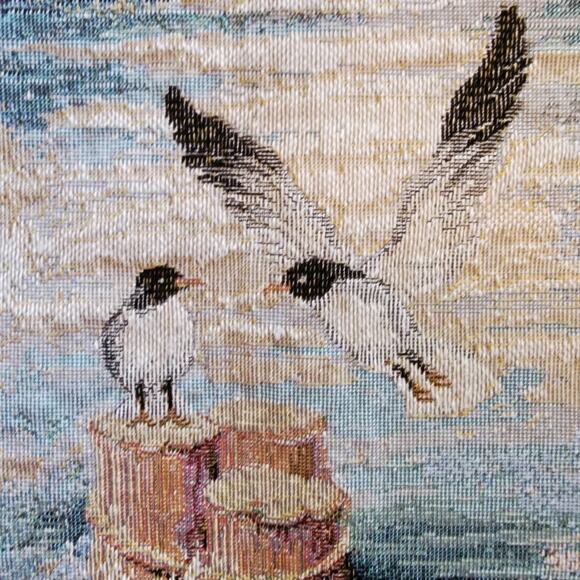 VTG 27x27 Tapestry Fabric Sample LaCrosse Furniture Co Country Nautical Landscap - Picture 5 of 7